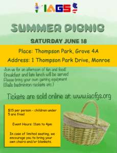 2022 IAGS Summer Picnic flyer